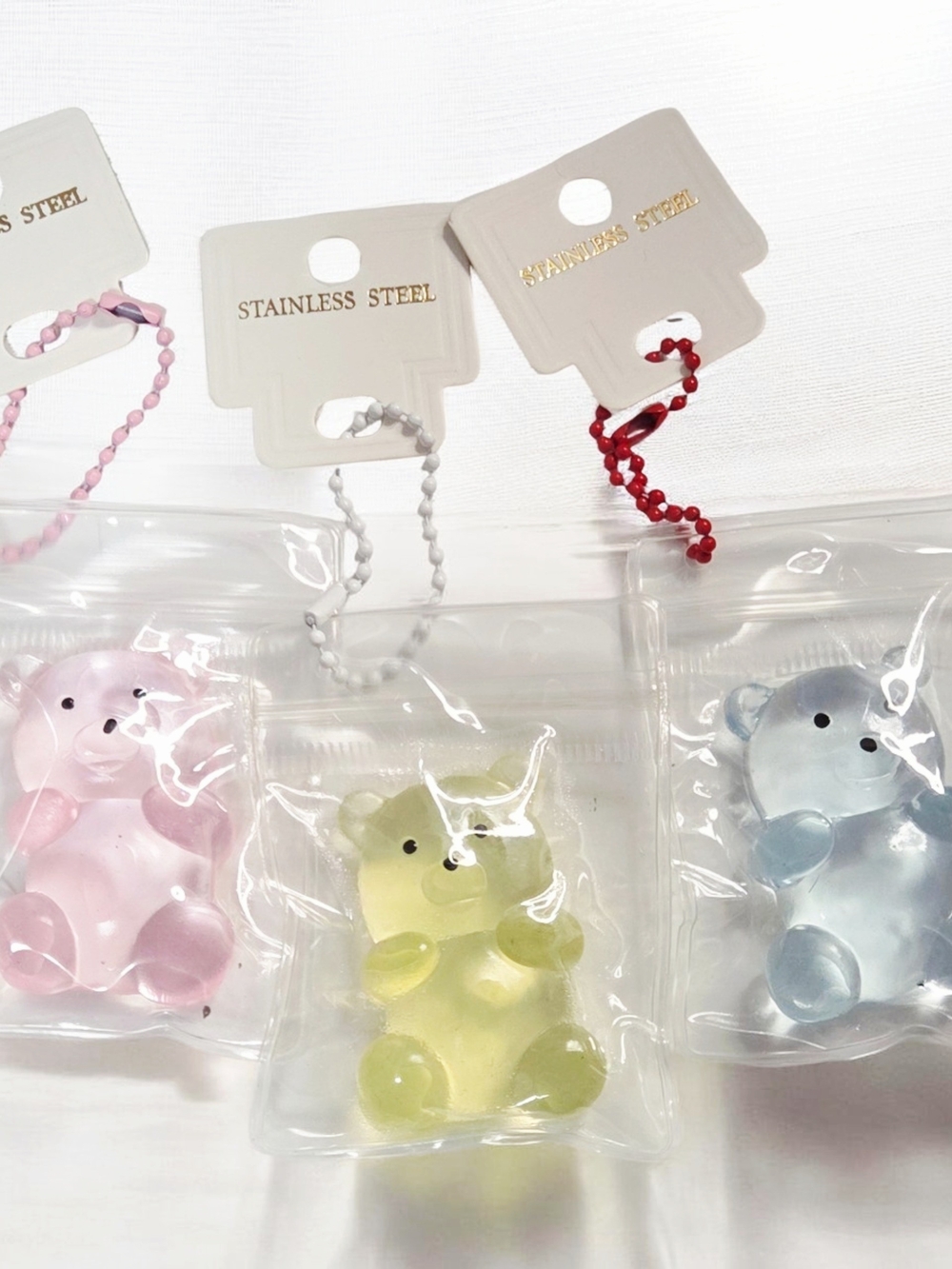 Keychain Squishy 3pc  Pink, Yellow & Blue Gummy Bear